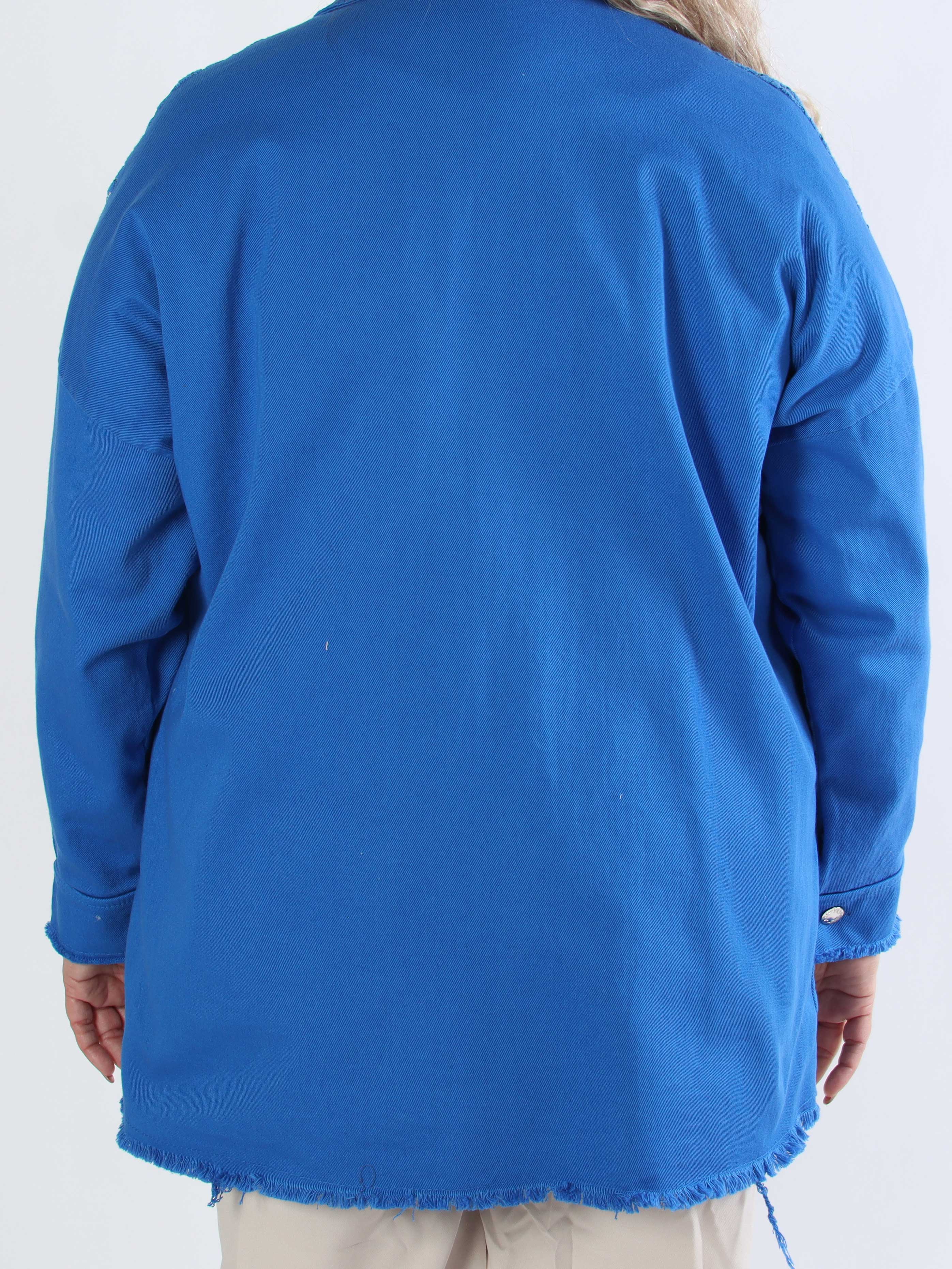 Scarlett - Plus size denimjakke med blonde på skuldrene